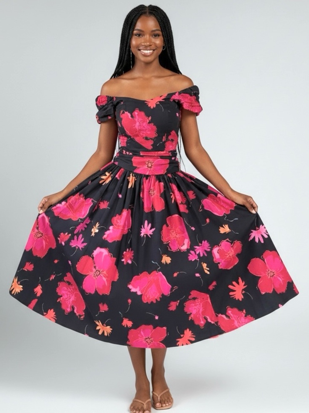 Vintage Laura Ashley Fuchsia Pink Floral 100% Cotton Midi Dress Sz 10 Fit Flare